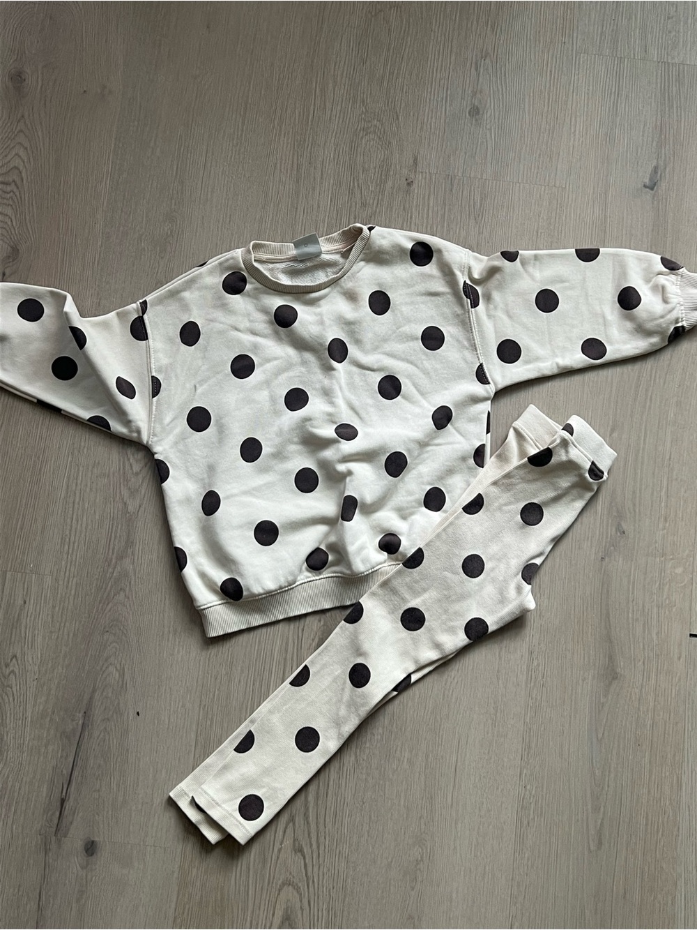 Zara Cream & Black Polka Dot Kids Pajama Set
